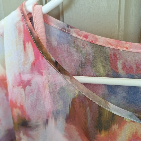 Liz Claiborne Petite Blouse SzPM Pastel Short Sleeves Sheer/Camisole Pretty - Picture 7 of 10